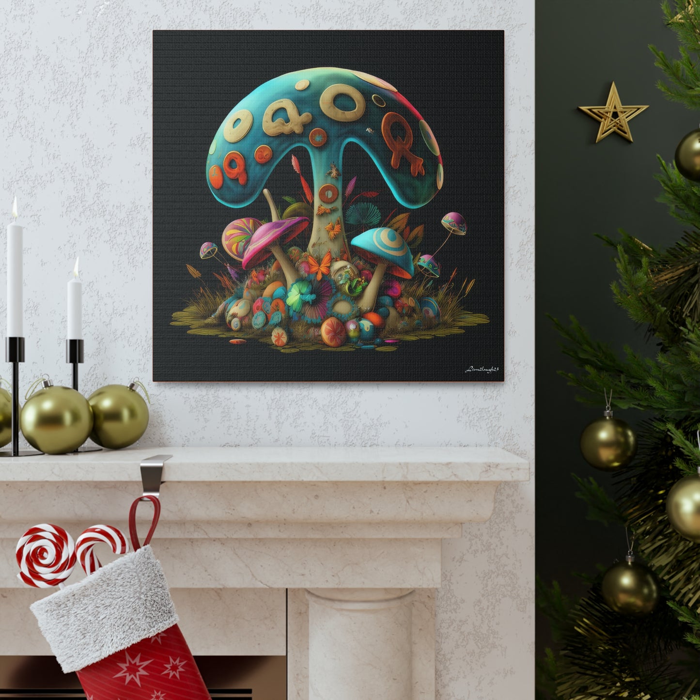 Beautiful Mushroom Colorful Uniquely Detailed Canvas Gallery Wraps