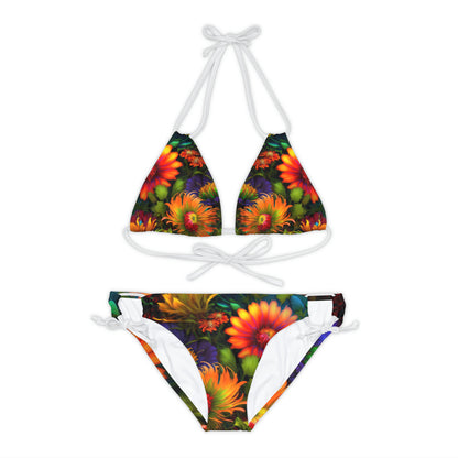 Bold And Beautiful Flowers Style One Strappy Bikini Set (AOP)