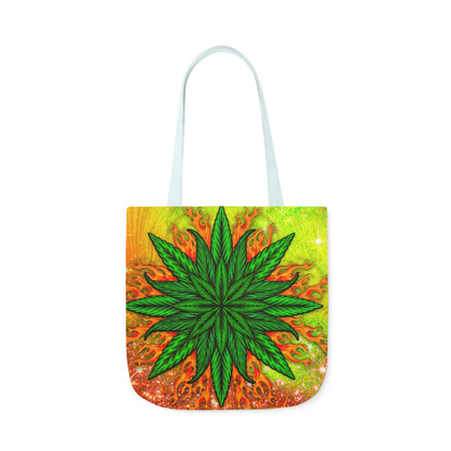 Beautifully Designed Orange, Yellow And Green Marijuana Leave Polyester Canvas Tote Bag (AOP)