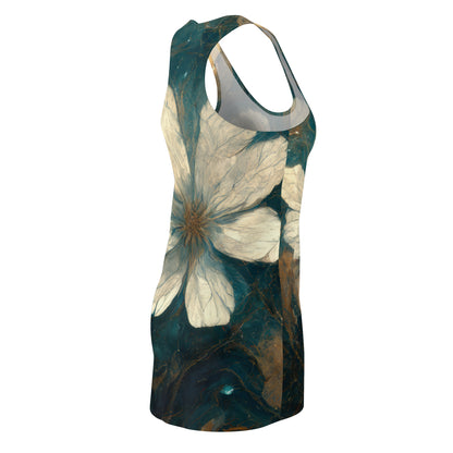 Bold And Beautiful White, Grey And Blue Floral Style 1 Women's Cut & Sew Racerback Dress (AOP)