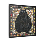 "Playful Black Cat Mosaic", Framed Mosaic Cat Art Print — Colorful Modern Wall Canvas