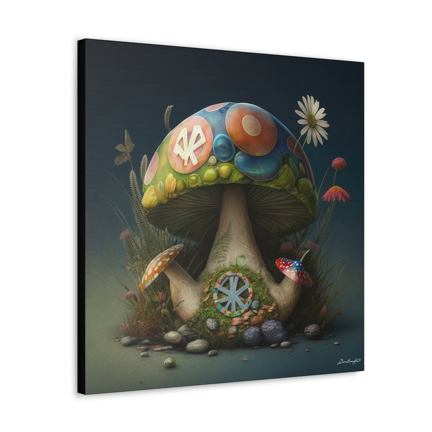 Beautiful Three Mushroom Colorful Uniquely Detailed 2 Canvas Gallery Wraps