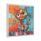 "Whimsical Mosaic Cat", Framed Mosaic Cat Art Print — Colorful Modern Wall Canvas