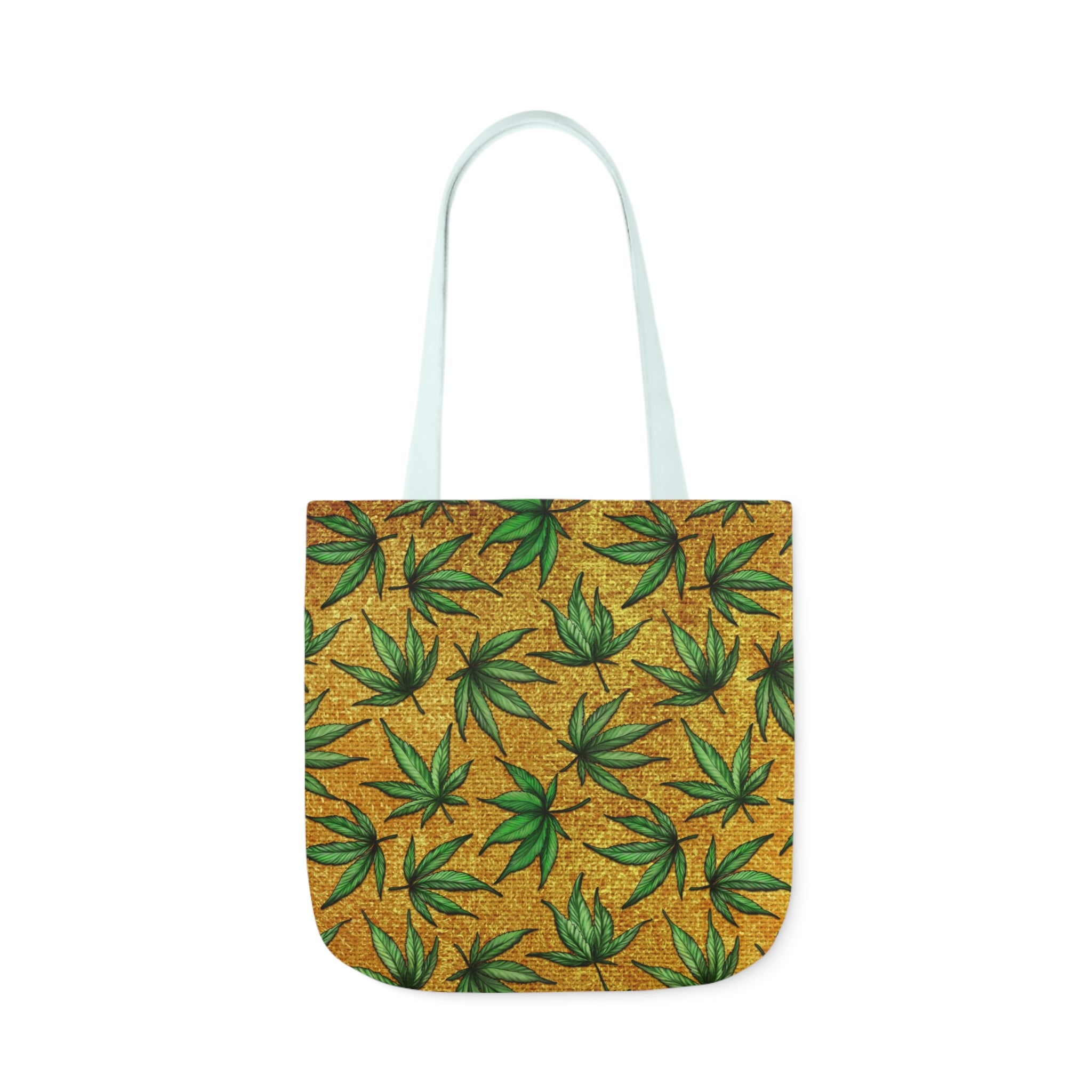 Gold And Green Marijuana Pot Weed Leaf With Gold Background 420 Polyester Canvas Tote Bag (AOP)