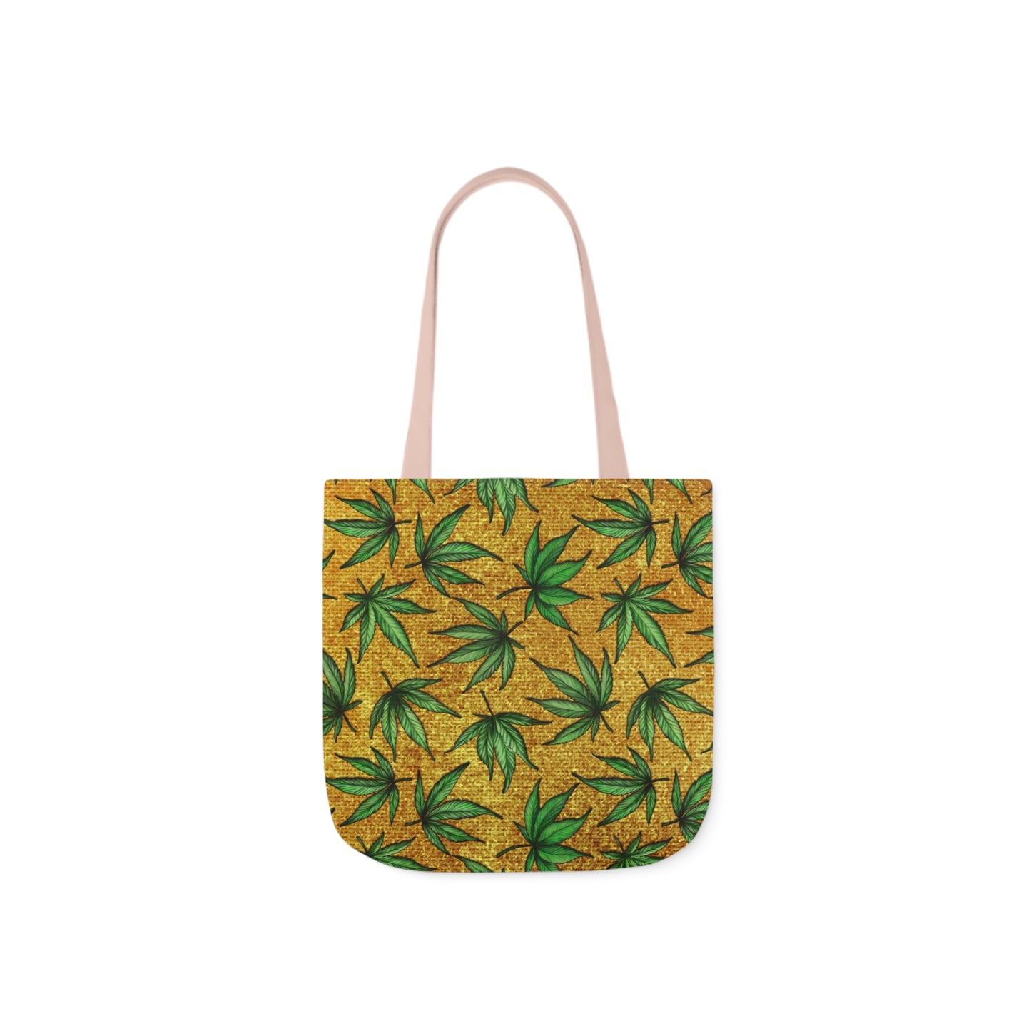 Gold And Green Marijuana Pot Weed Leaf With Gold Background 420 Polyester Canvas Tote Bag (AOP)