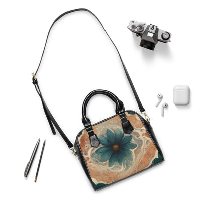 Bold And Beautiful White, Grey And Blue Floral Style 2 Shoulder Handbag