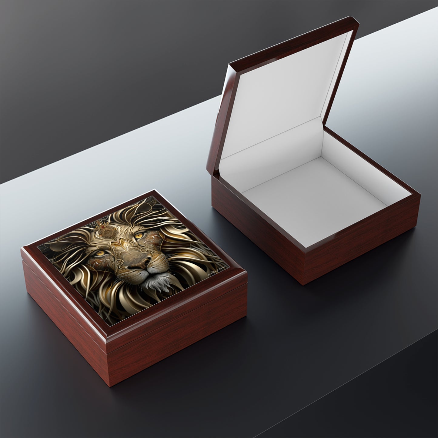 Lion Of The Jungle, Black or Brown Jewelry Box