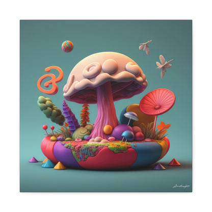 Gummy-Candy Style Mushroom Fun Bliss Cute Flowers Canvas Gallery Wraps