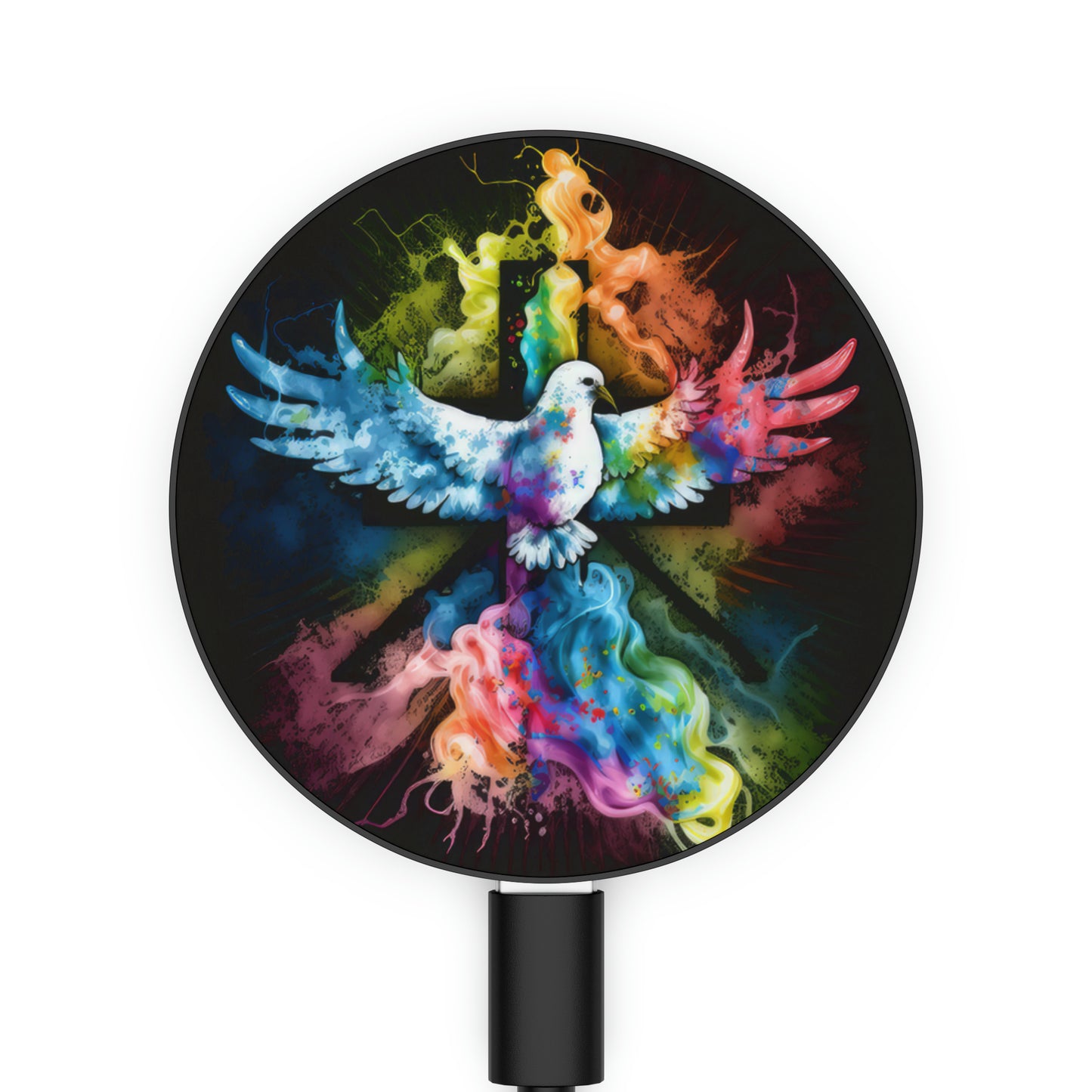 Bold And Beautiful Tie Dye Dove And Cross Style 11 Magnetic Induction Charger