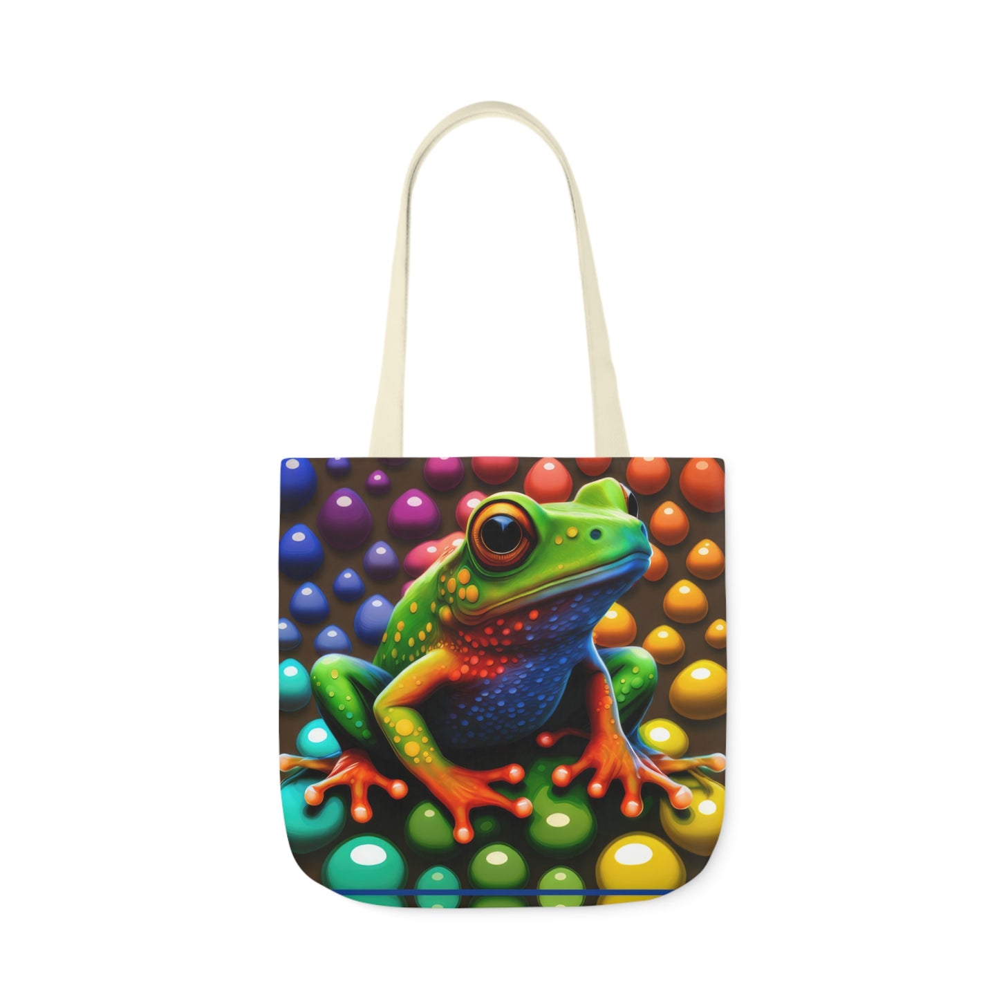 Sassy Rainbow Round Skittle Like Background With Beautiful Frog Polyester Canvas Tote Bag (AOP)