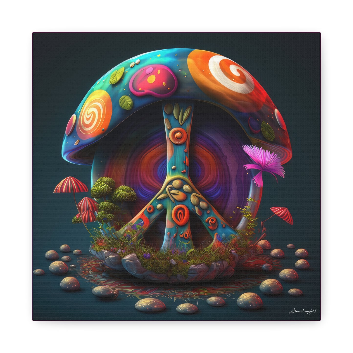 Gorgeous Colored Mushroom With Beautifully Designed Half Peace Sign Stem Canvas Gallery Wraps