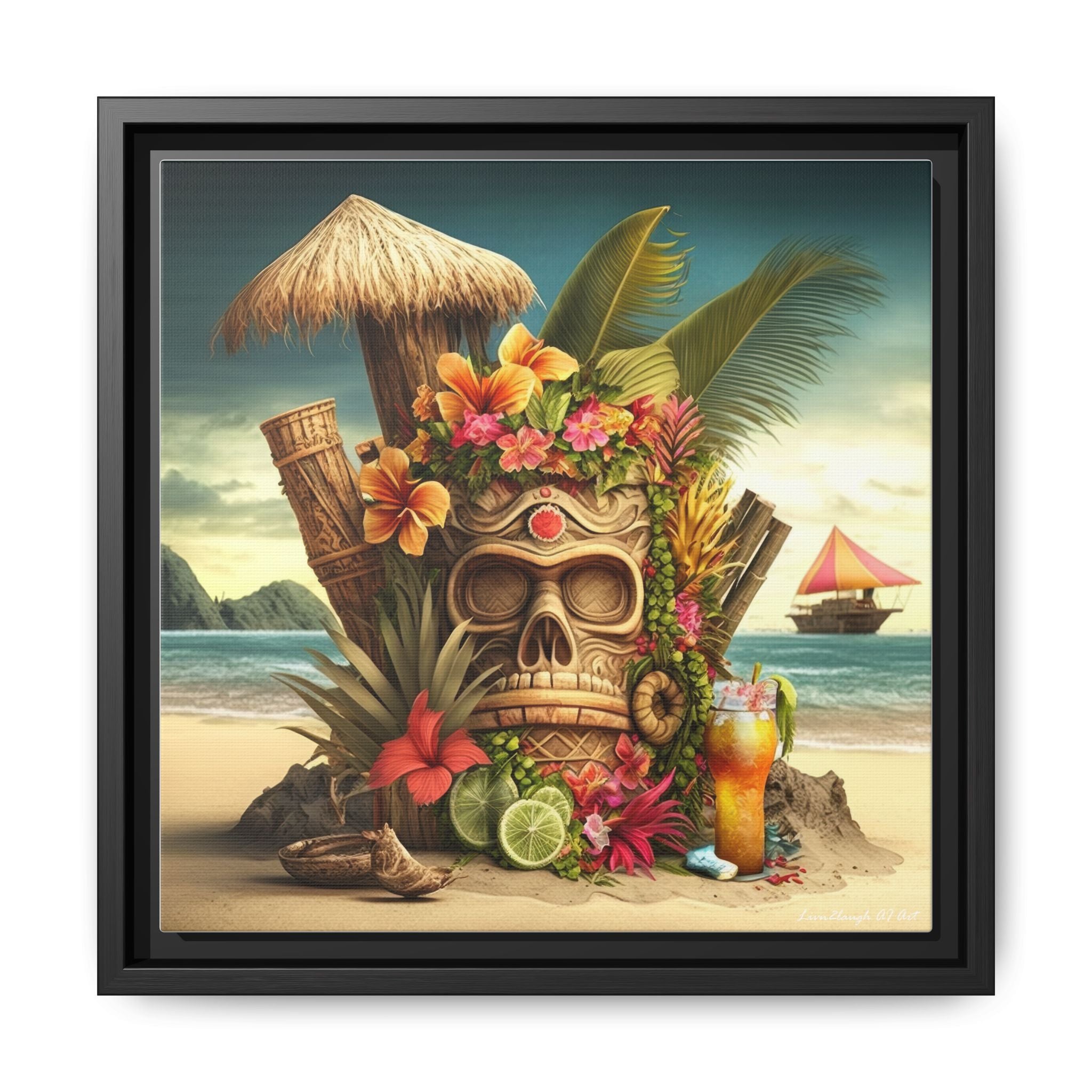 Tiki Dreams by the Shore, Art Print — Colorful Modern Wall Canvas