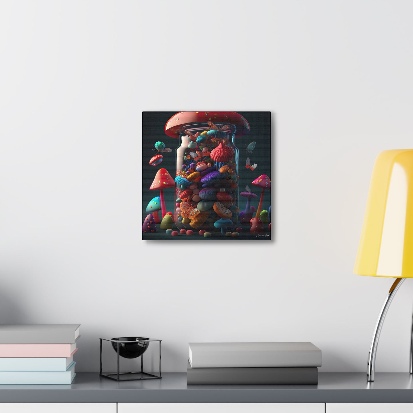 Beautiful Mushroom Luminating Colorful Bliss With Butterflies 2 Canvas Gallery Wraps