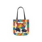 Gorgeous Rainbow Cat Riding A Skate/Skateboard With Rainbow Border Polyester Canvas Tote Bag (AOP)