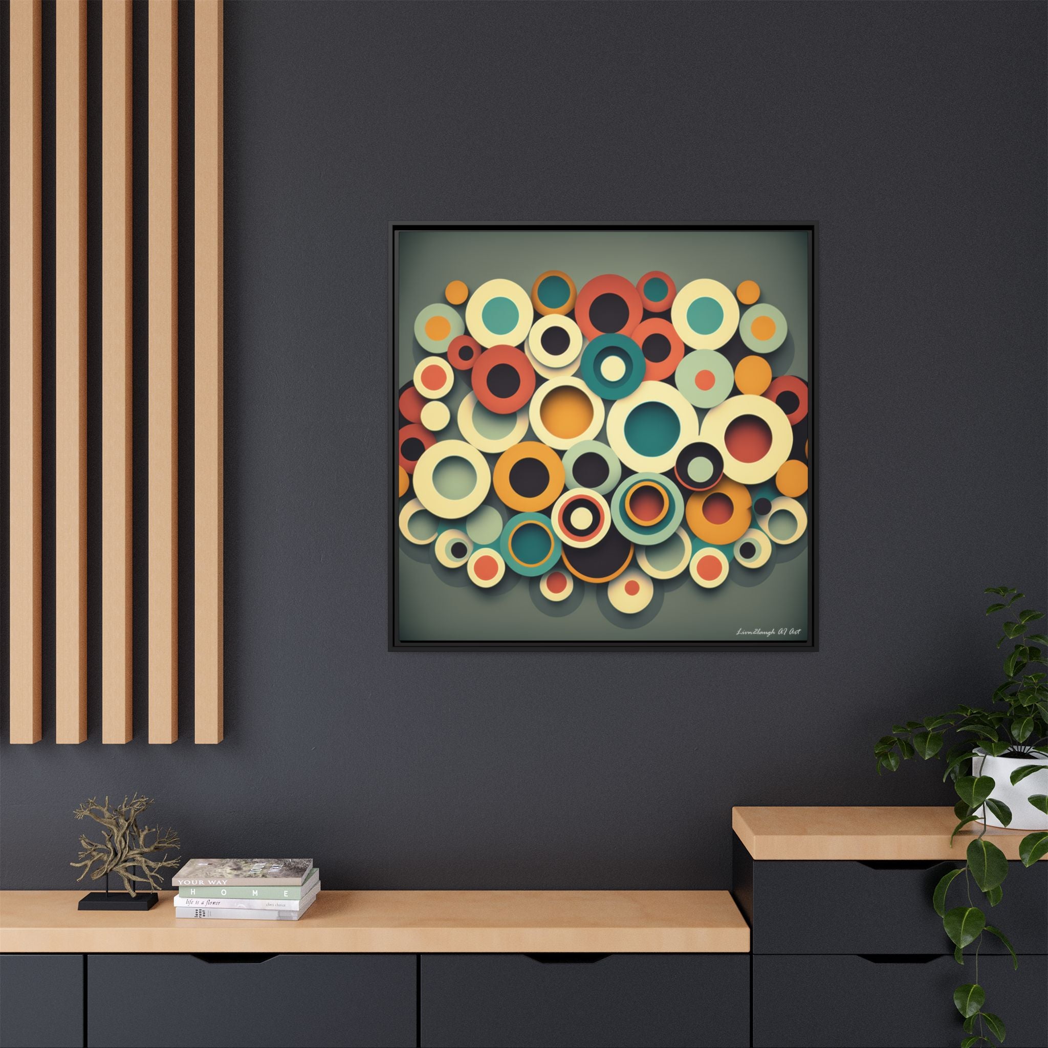 Gathered Circles, Matte Canvas, Framed (Multi-color)