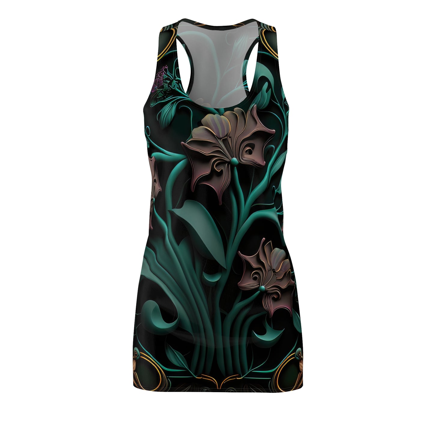 Gothic Bold & Beautiful flower floral Style 2 Women's Cut & Sew Racerback Dress (AOP)
