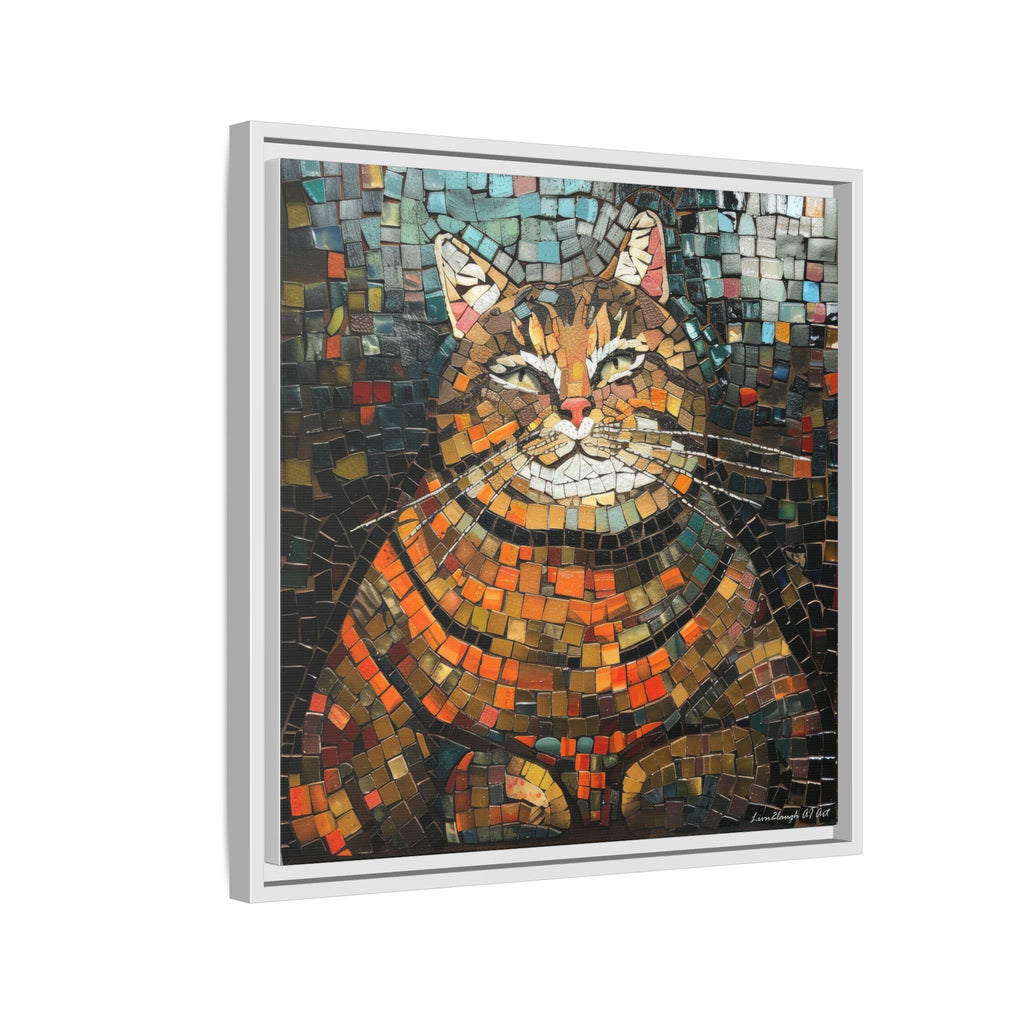 Mosaic Majesty: The Regal Cat, Framed Mosaic Cat Art Print — Colorful Modern Wall Canvas