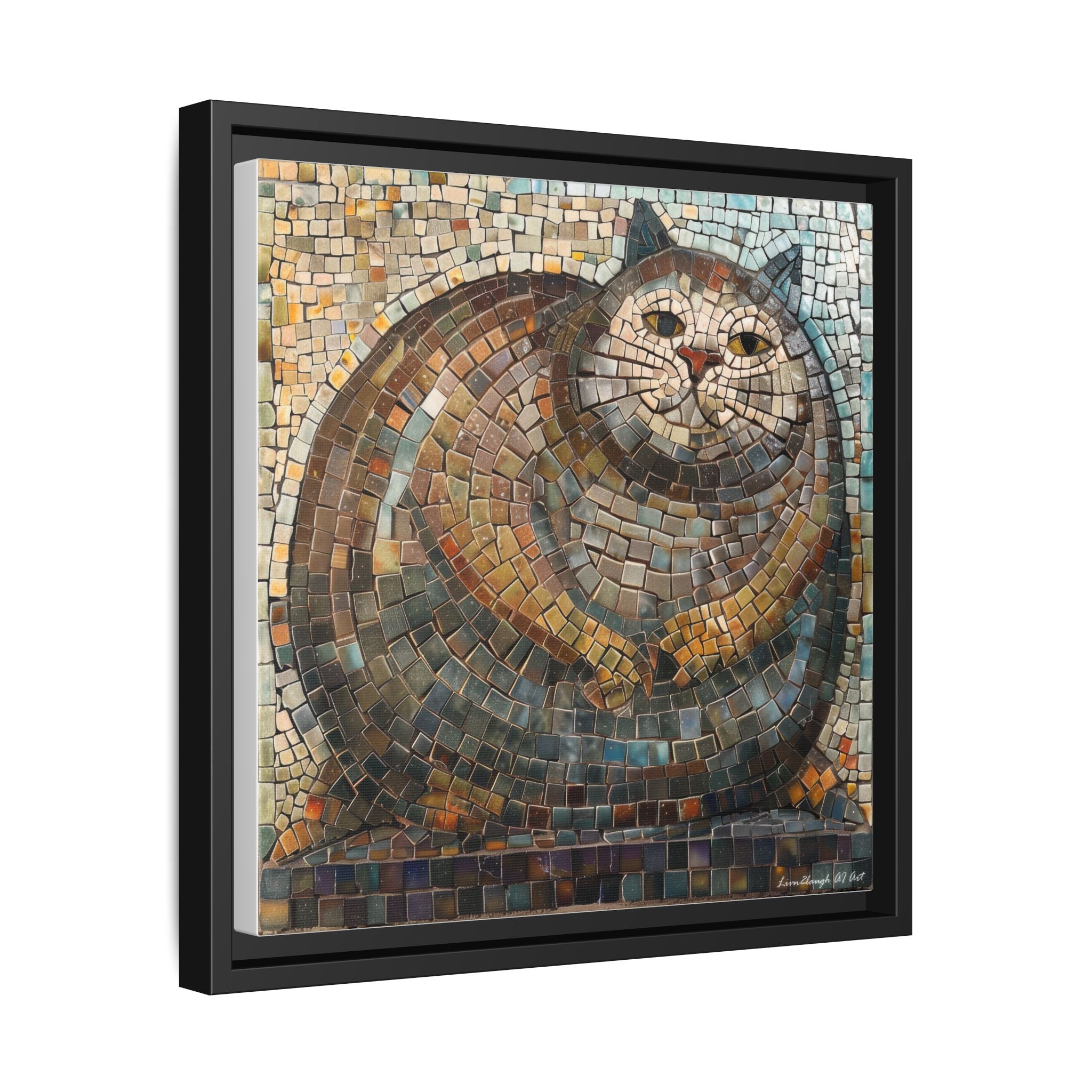 "Serene Mosaic Cat", Framed Mosaic Cat Art Print — Colorful Modern Wall Canvas