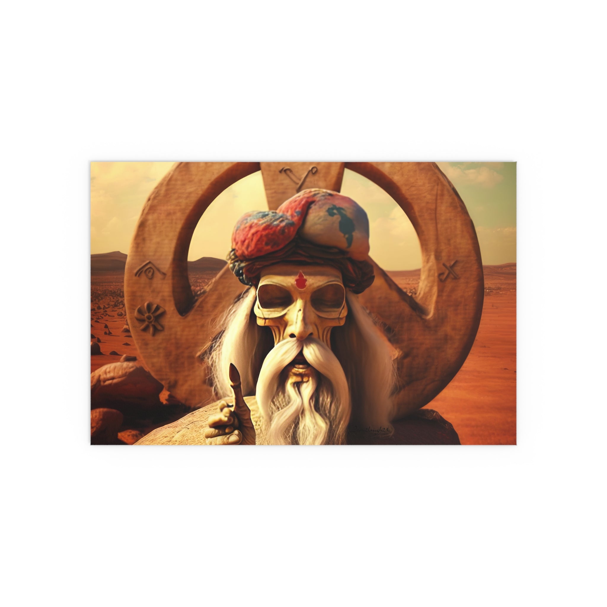 Wise Man In Dessert With Beard And Peace Sign Indoor and Outdoor Silk Posters