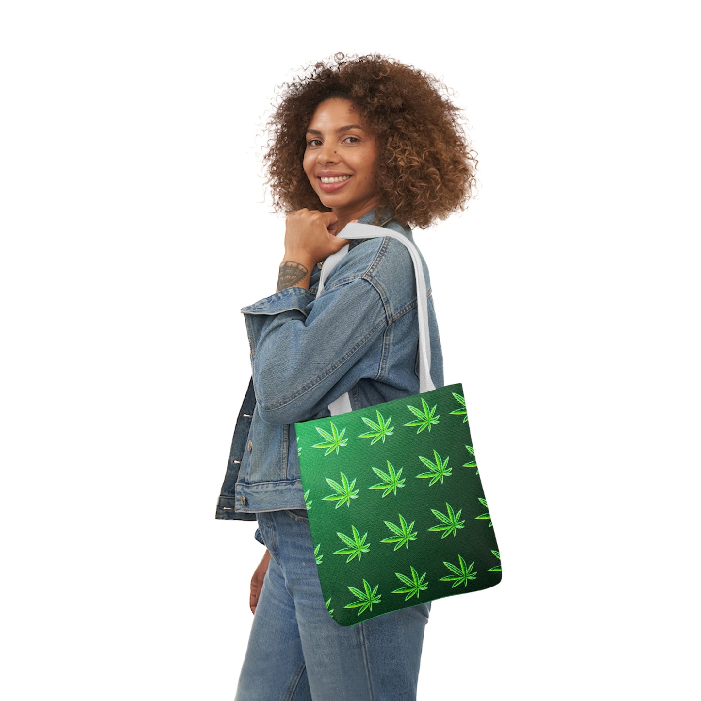 Green Leaf Marijuana Pot Weed Leaf 420 Polyester Canvas Tote Bag (AOP)