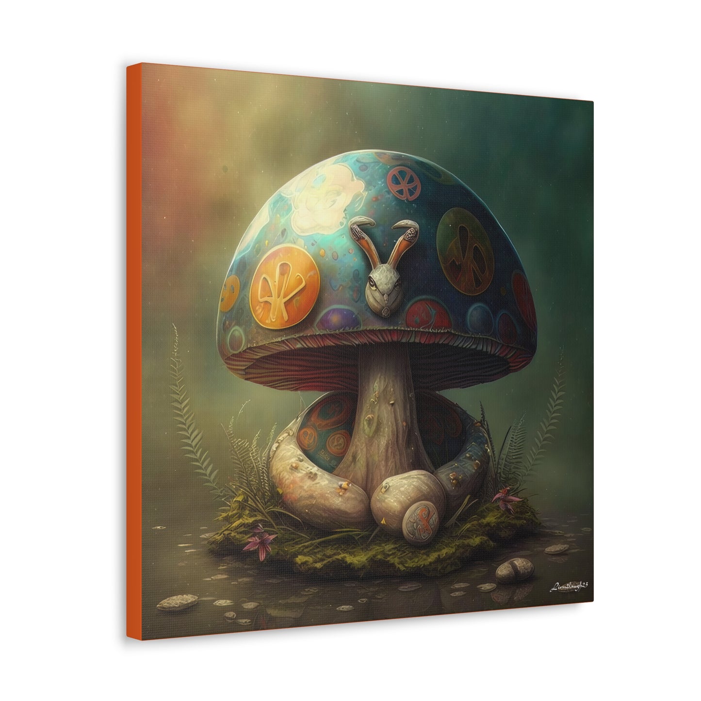 Gothic Style Blue Mushroom With Animal Style Canvas Gallery Wraps