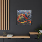 Mystic Shadows: The Enigmatic Cat, Framed Mosaic Cat Art Print — Colorful Modern Wall Canvas