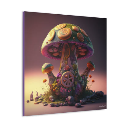Beautiful Three Mushroom Colorful Uniquely Detailed Canvas Gallery Wraps