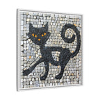 "Curious Black Cat Mosaic", Framed Mosaic Cat Art Print — Colorful Modern Wall Canvas