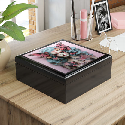 Gothic Butterfly Pink Background, Black or Brown Jewelry Box