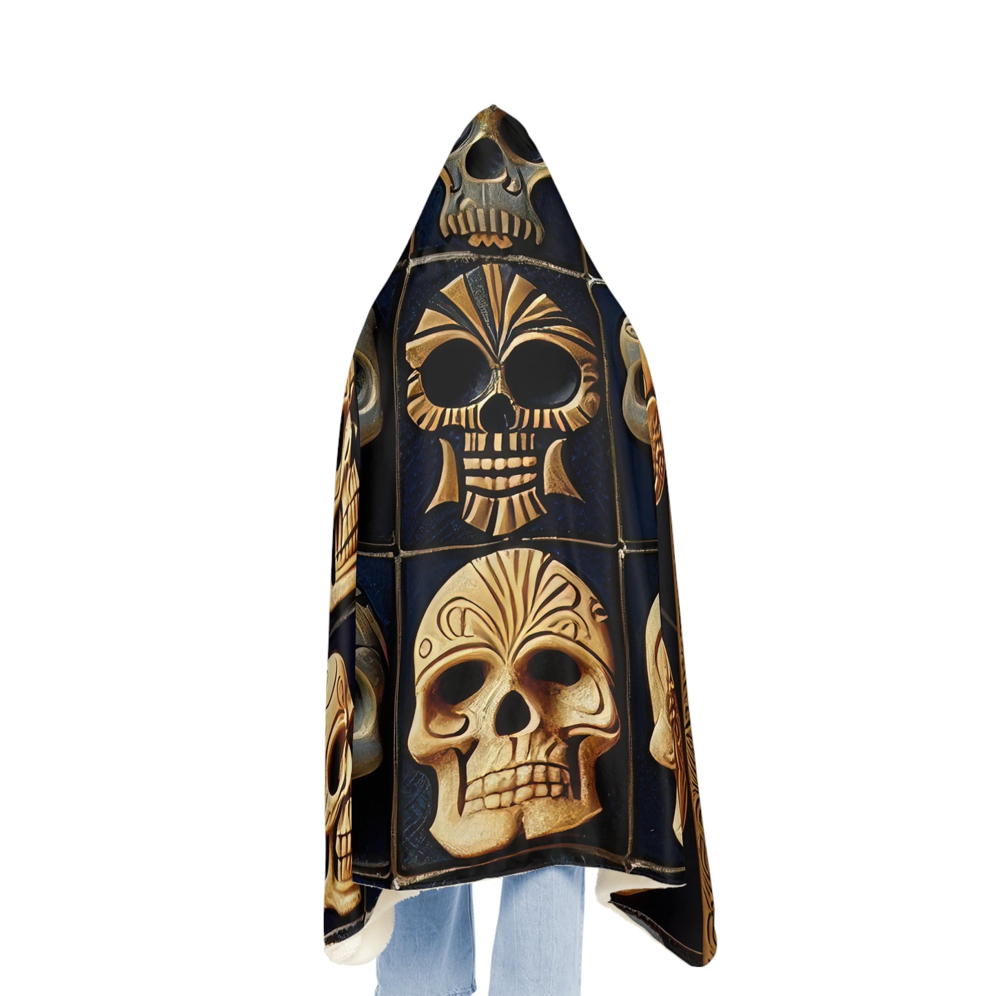 Deeply Detailed Blue And Cream White Skulls Snuggle Blanket