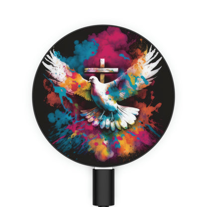 Bold And Beautiful Tie Dye Dove And Cross Style 9 Magnetic Induction Charger