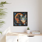 "Bold Mosaic Cat", Framed Mosaic Cat Art Print — Colorful Modern Wall Canvas