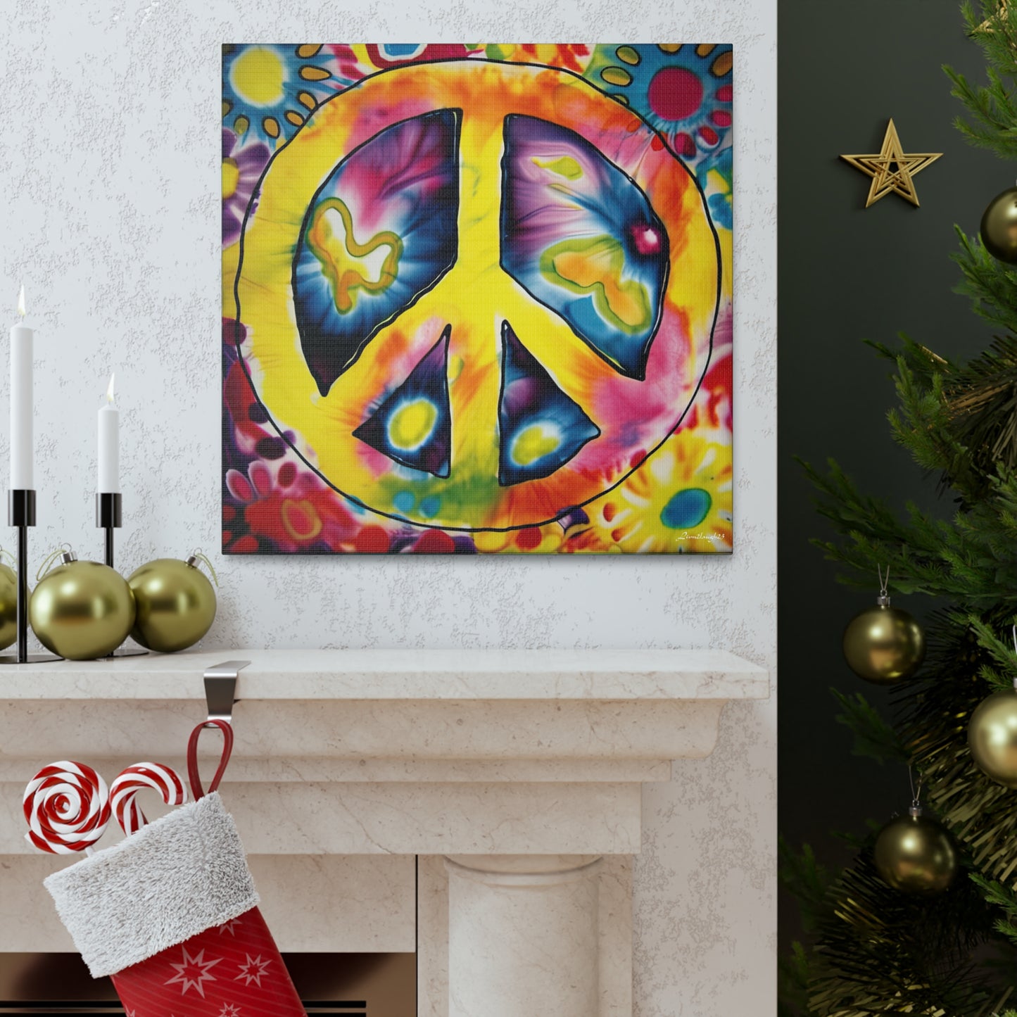 Coolio Tie Dye Hippie Peace Sign 7 Canvas Gallery Wraps