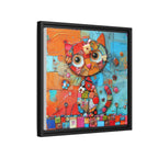 "Whimsical Mosaic Cat", Framed Mosaic Cat Art Print — Colorful Modern Wall Canvas