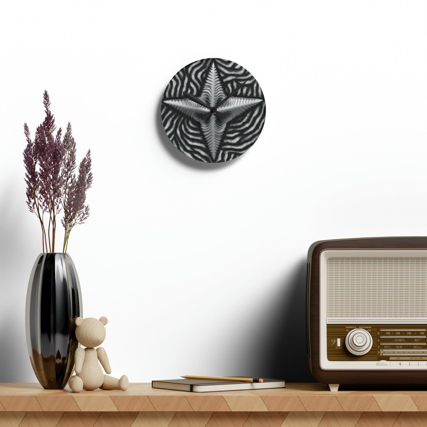 Black And White Lined Abstract Wall Clock