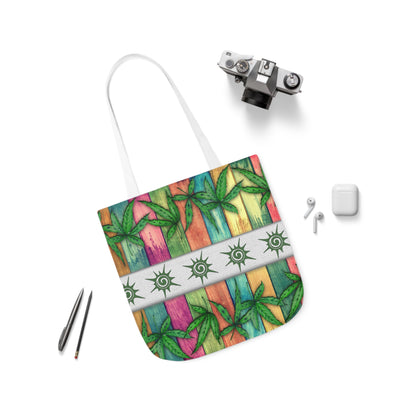 Beautiful Multicolored Pink Purple Blue 420 Weed Marijuana Leaf Polyester Canvas Tote Bag (AOP)