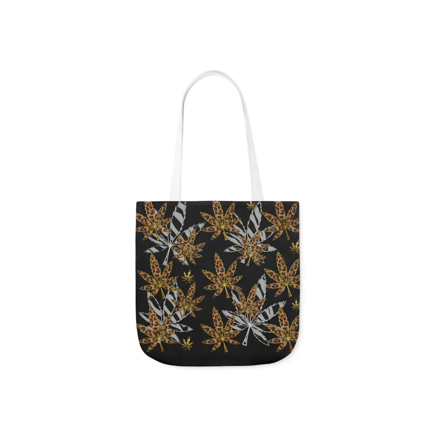 Gold And Zebra Marijuana Pot Weed Leaf 420 Marijuana Polyester Canvas Tote Bag (AOP)