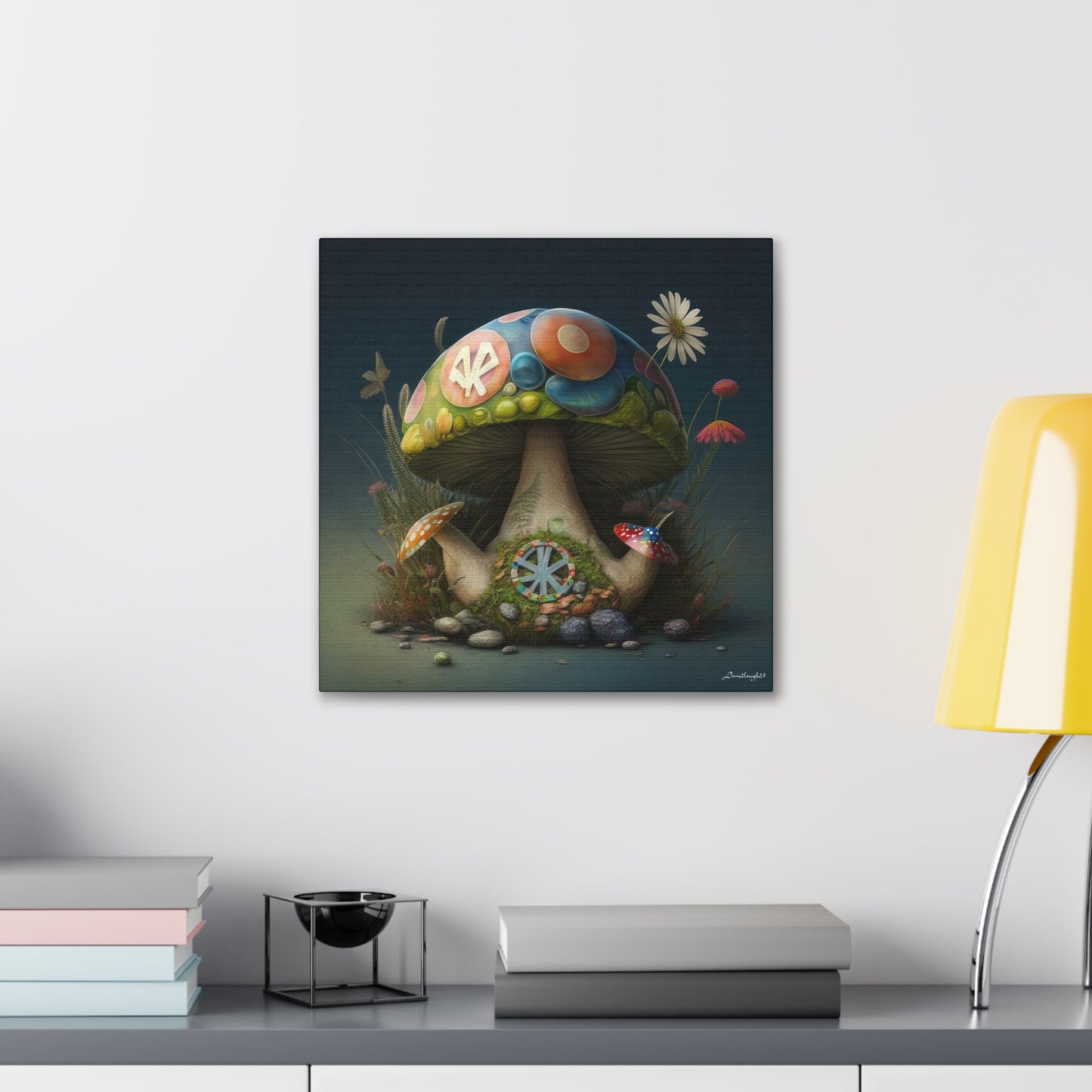 Beautiful Three Mushroom Colorful Uniquely Detailed 2 Canvas Gallery Wraps