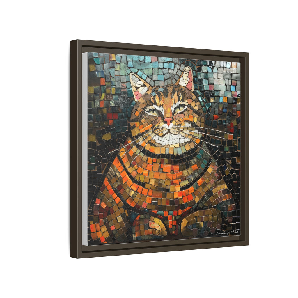 Mosaic Majesty: The Regal Cat, Framed Mosaic Cat Art Print — Colorful Modern Wall Canvas