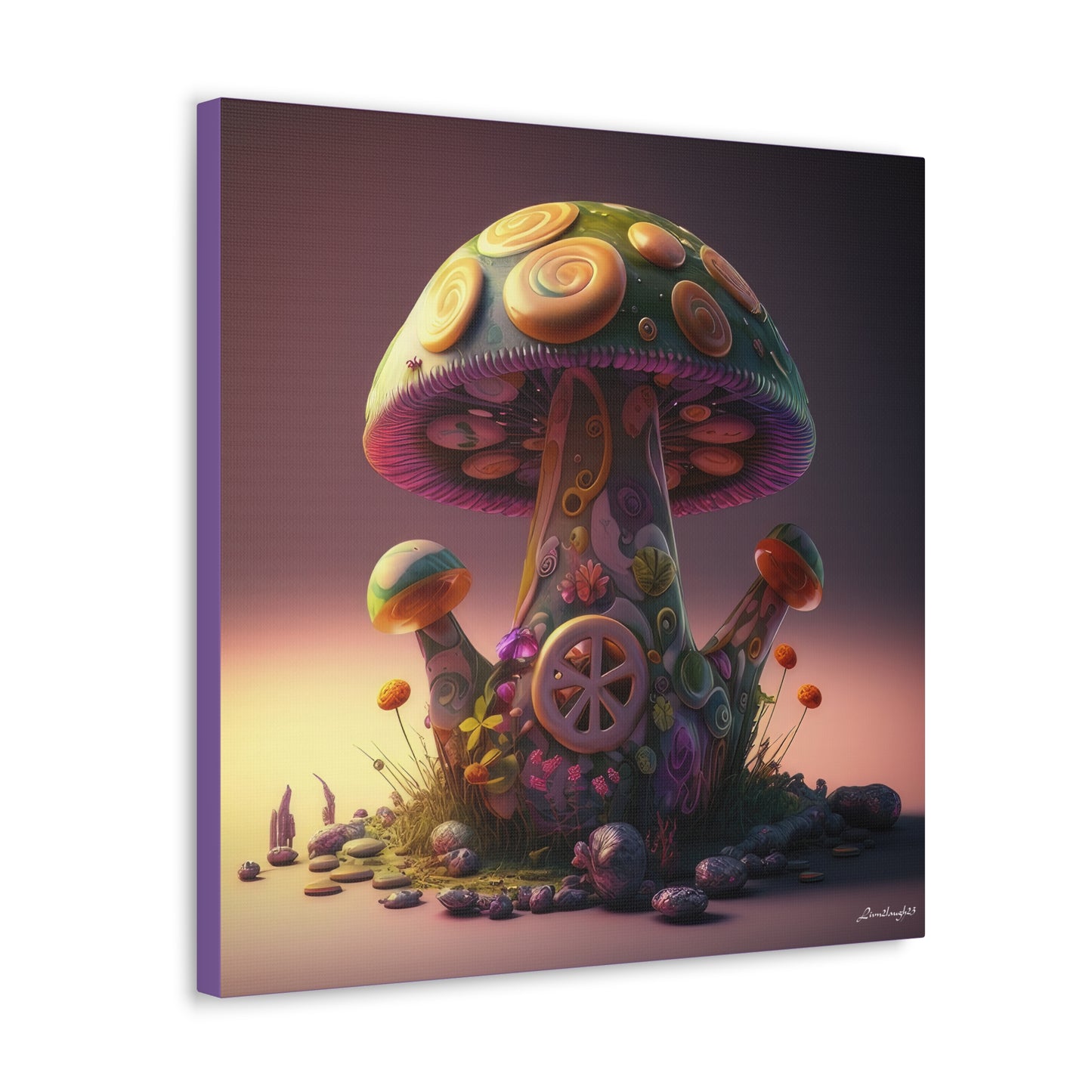 Beautiful Three Mushroom Colorful Uniquely Detailed Canvas Gallery Wraps