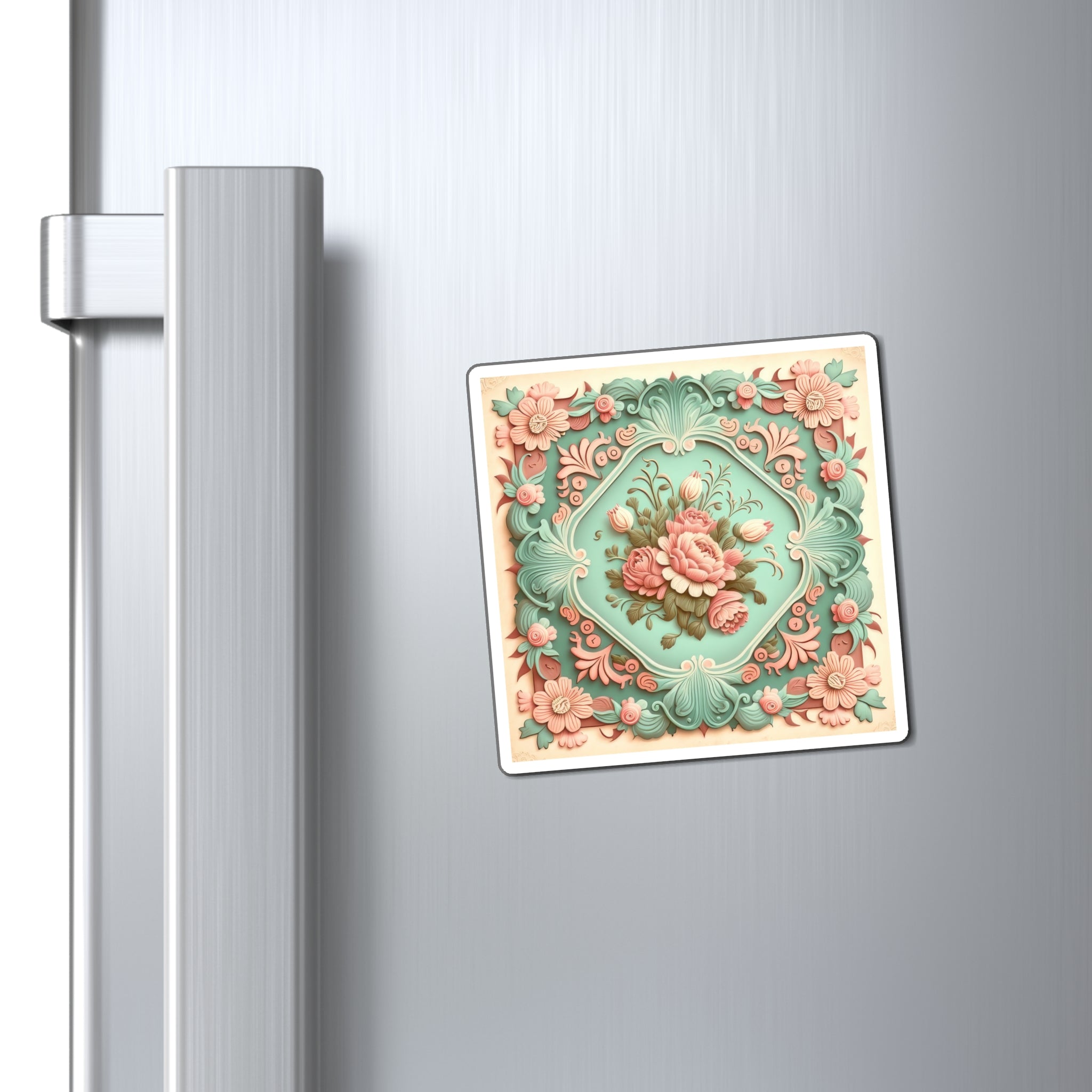 Antique Pastel Floral Pink roses And Blue Background Classic Designed Style One Magnets
