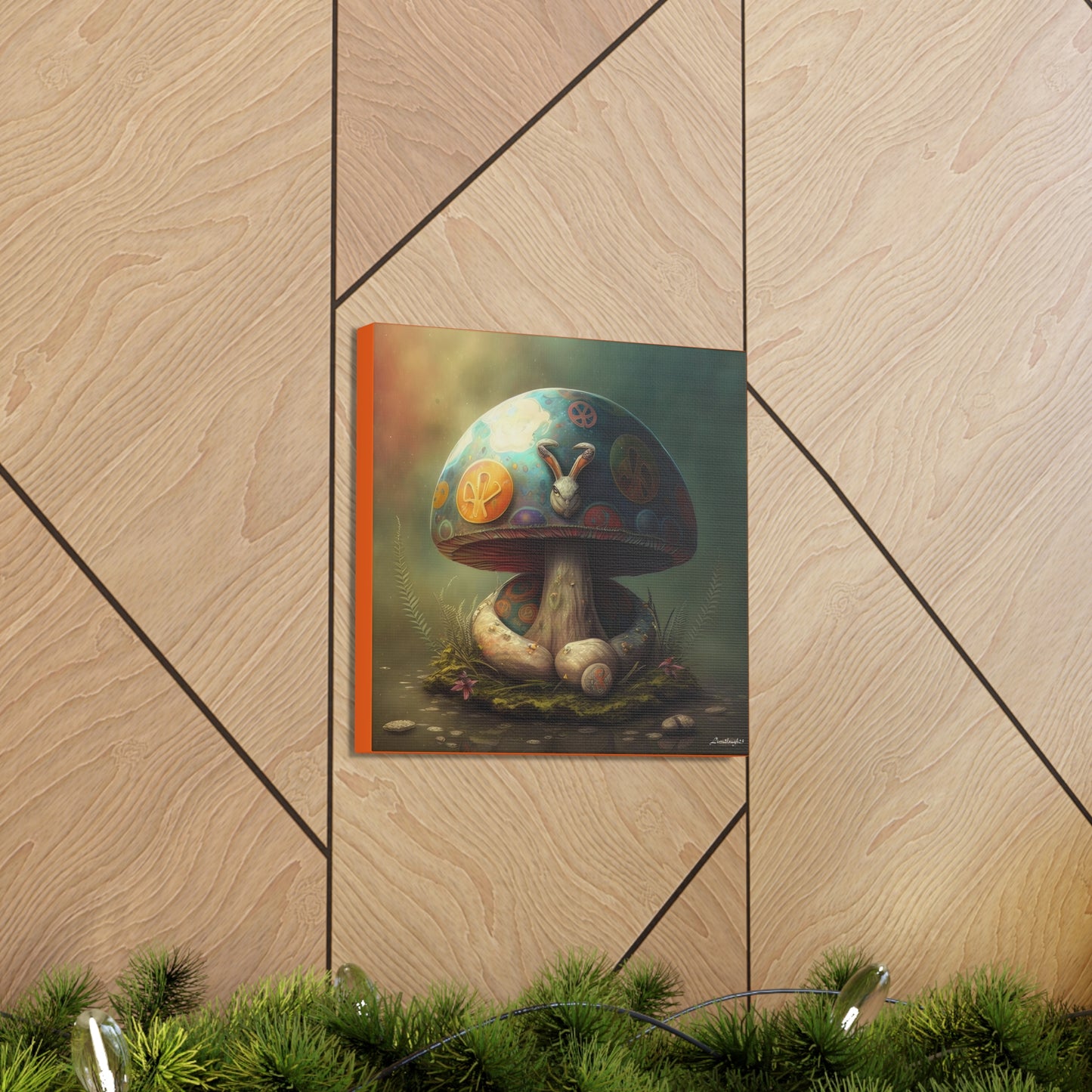 Gothic Style Blue Mushroom With Animal Style Canvas Gallery Wraps