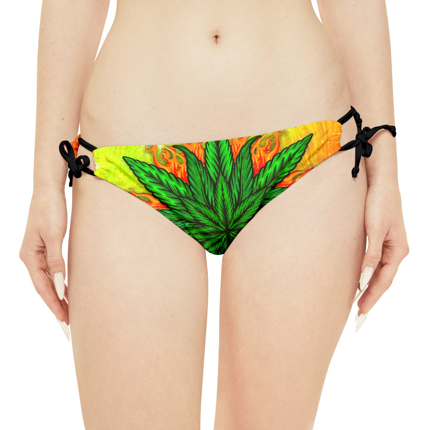 Beautifully Designed Orange, Yellow And Green Marijuana Leaf Strappy Bikini Set (AOP)