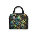 Gothic Skull Pile Grean And Blue Collage Grey Cracked Cement Shoulder Handbag