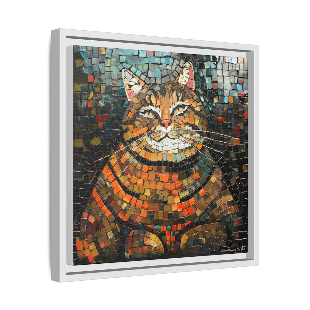 Mosaic Majesty: The Regal Cat, Framed Mosaic Cat Art Print — Colorful Modern Wall Canvas