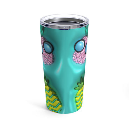 Pineapples In Green And Purple With Sunglasses With Blue Background 3-d Puff By Helga Art Levina Tumbler 20oz