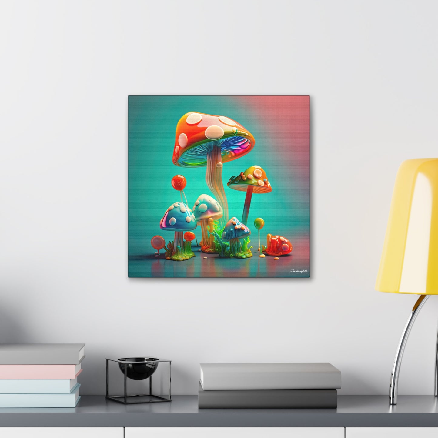 Beautiful Mushroom Luminating Colorful Bliss 3 Canvas Gallery Wraps