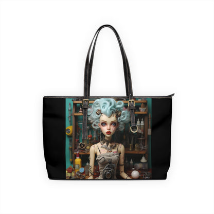 Love My Gismos Blue Hair Black Background, PU Leather Shoulder Bag