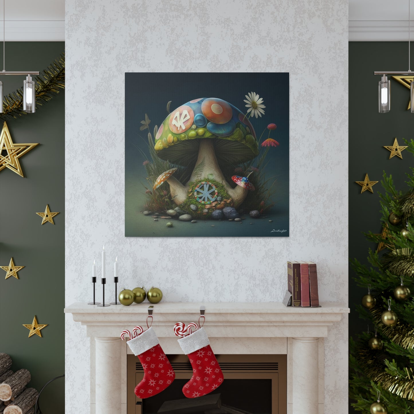 Beautiful Three Mushroom Colorful Uniquely Detailed 2 Canvas Gallery Wraps