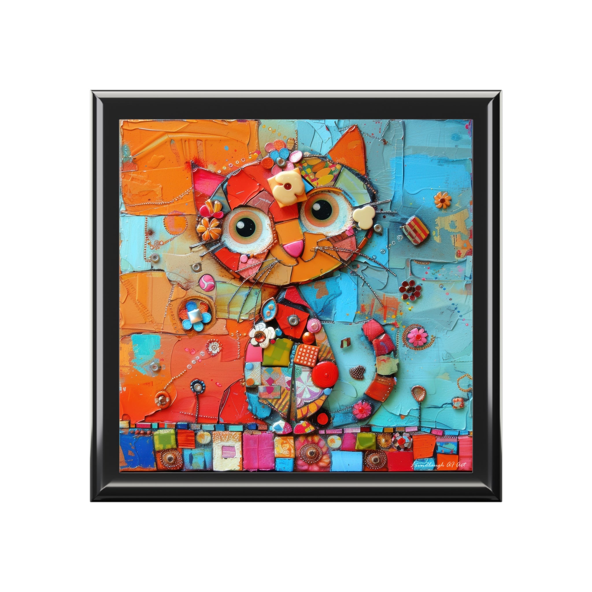 "Whimsical Mosaic Cat", Jewelry- Stash- Collection Box
